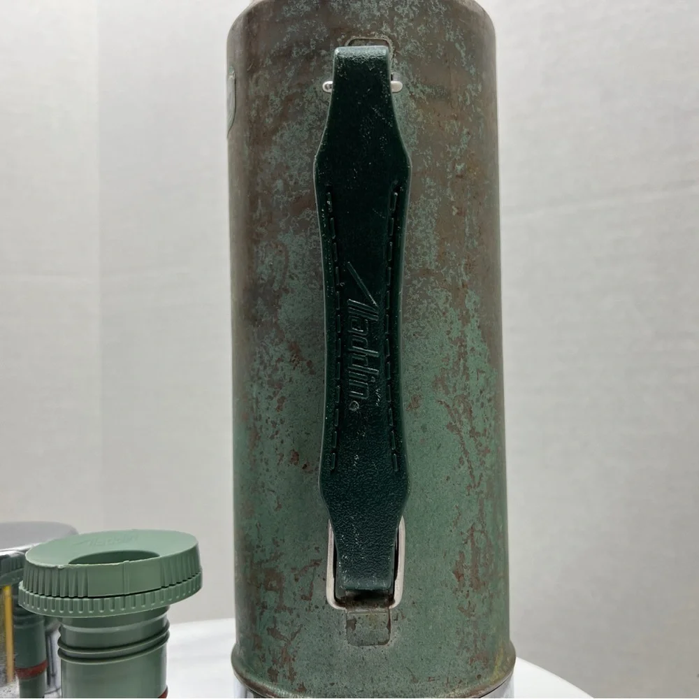 VINTAGE ALADIN STANLEY Thermos 1QT Green Hammertone | 1980s Hot/Cold Bottle